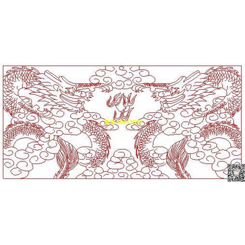 精雕图29双龙墓碑碑头线雕图线条图单线铣底图_电脑雕刻plt文泰矢量图精雕图浮雕图